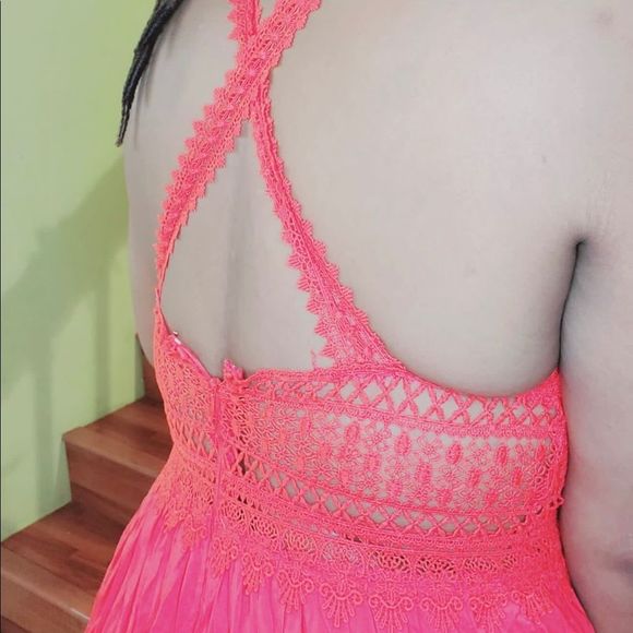 Red Maxi Dress With Crochet Detail - Picture 6 of 8